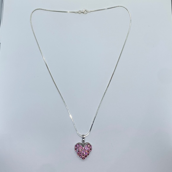 Pink Acrylic Crystal Heart Necklace & Chain With Genuine“Crystal Stone Elements” - Picture 8 of 10